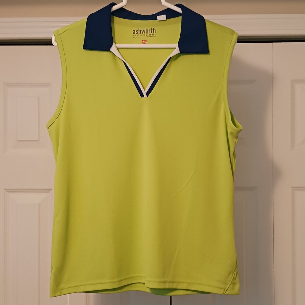 #386 3/$18 - Ashworth Blue/Green Short Sleeve Top Size L